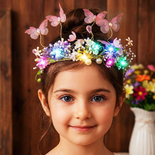 Light up Butterfly Tiaras Fairy Crown Princess Headband for Girls Pink