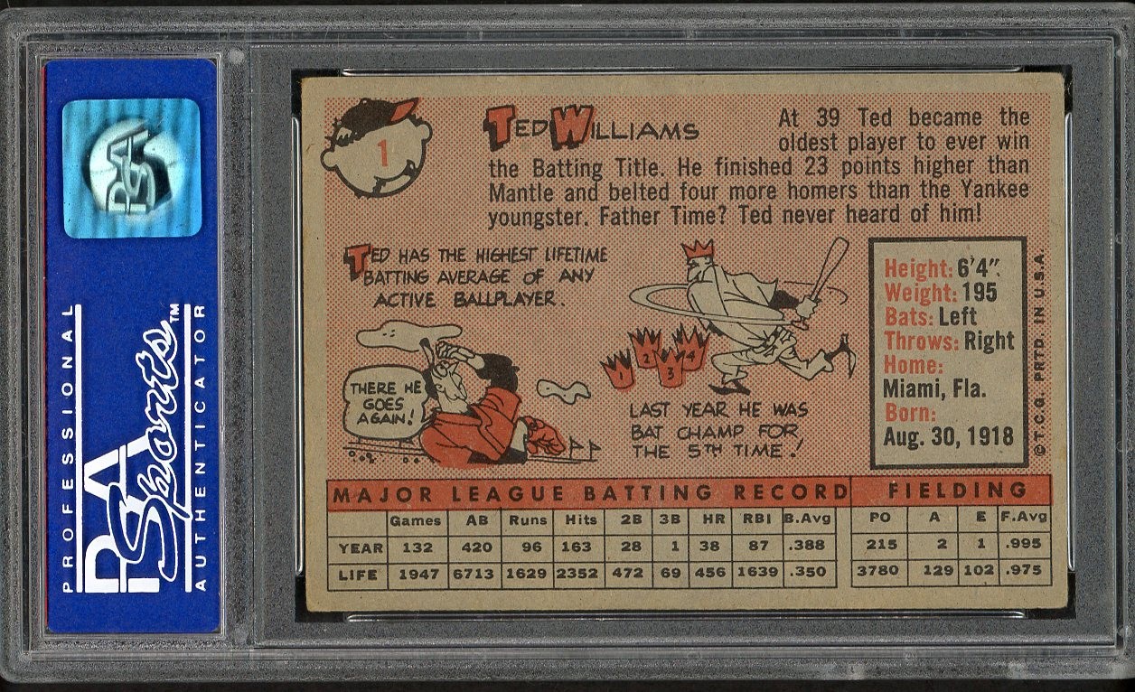 1958 TOPPS #  1 TED WILLIAMS RED SOX PSA 5 EX 561766 (KYCARDS) view 2