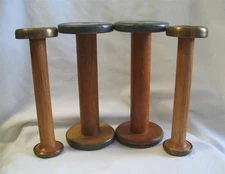 LOT OF 4 LARGE 9 INCH ANTIQUE INDUSTRIAL TEXTILE WOODEN SPOOLS ~ EXCELLENT
