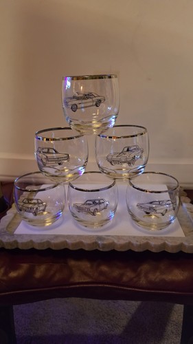 1960s Chevrolet dealership promotional "roly poly" cocktail glasses, set of 6