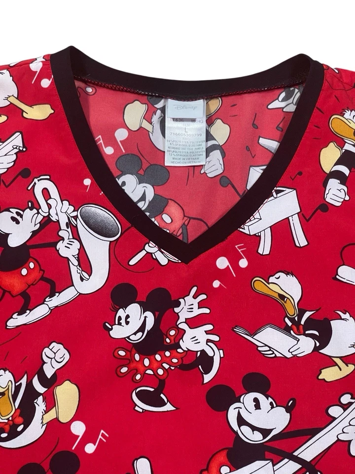 Disney Women’s Mickey Minnie Donald Musical Print Scrub Top Large - Image 4 of 4