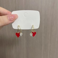 Women Love Heart Earrings Temperament Red Earrings Eardrop Crystal Rhinestone ;