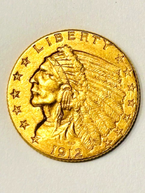 1912 $2.5 Gold Indian Lustrous, Choice BU