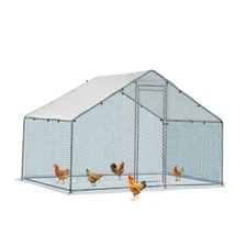 LEADZM Metal Chicken Coop Hen Run House Spire Poultry Cage with Cover
