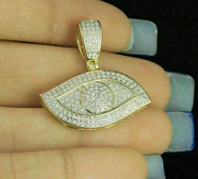 2.00Ct Round Cut Moissanite Evil Eye Pendant Necklace in 14K Yellow Gold Plated