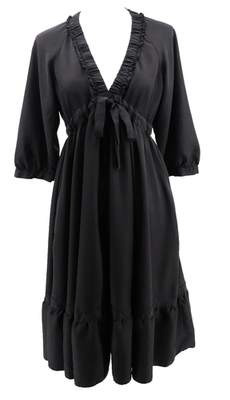 jigsaw silk dress Jigsaw Silk Midi Dress Womens 8 Black Ruffle 3/4 Sleeve Bias Whimsigoth  Romantic