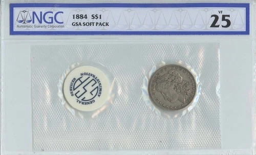 1884 Morgan Dollar GSA SOFT PACK S$1 NGC VF25