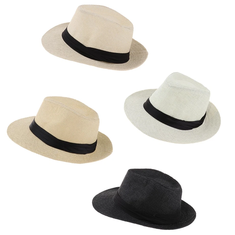Chapeau Panama unisexe en paille, Fedora, Trilby, chapeau de soleil à large - Photo 1/1