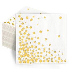 100 Pcs Gold Cocktail Napkins, 3-Ply, 5 x 5 Inches, White