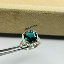 Cushion Cut Teal Sapphire Ring 925 Sterling Silver Gift For Her Engagement Ring.