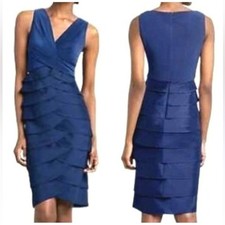 Adrianna Papell Royal Blue Sheath Bodycon Sleevless Tiered Ruffled Dress Size 4
