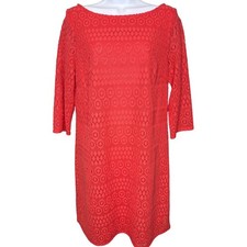 Jessica Howard Womens Coral Red Lace Boat Neck Sheath Dress Sz 12 Girly Preppy