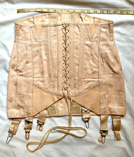 Vintage Pink Brocade Corset Girdle Orthopedic Back Brace Support 6 Garters NOS