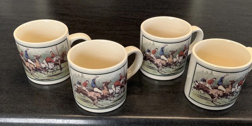 Vintage Ralph Lauren Mugs Polo Player Thoroughbred Set Of 4 Mugs Korea 1978