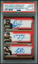 2025 RED REFRACTOR FERNANDO TATIS JR./JACKSON MERRILL/MANNY MACHADO 4/5 PSA 10