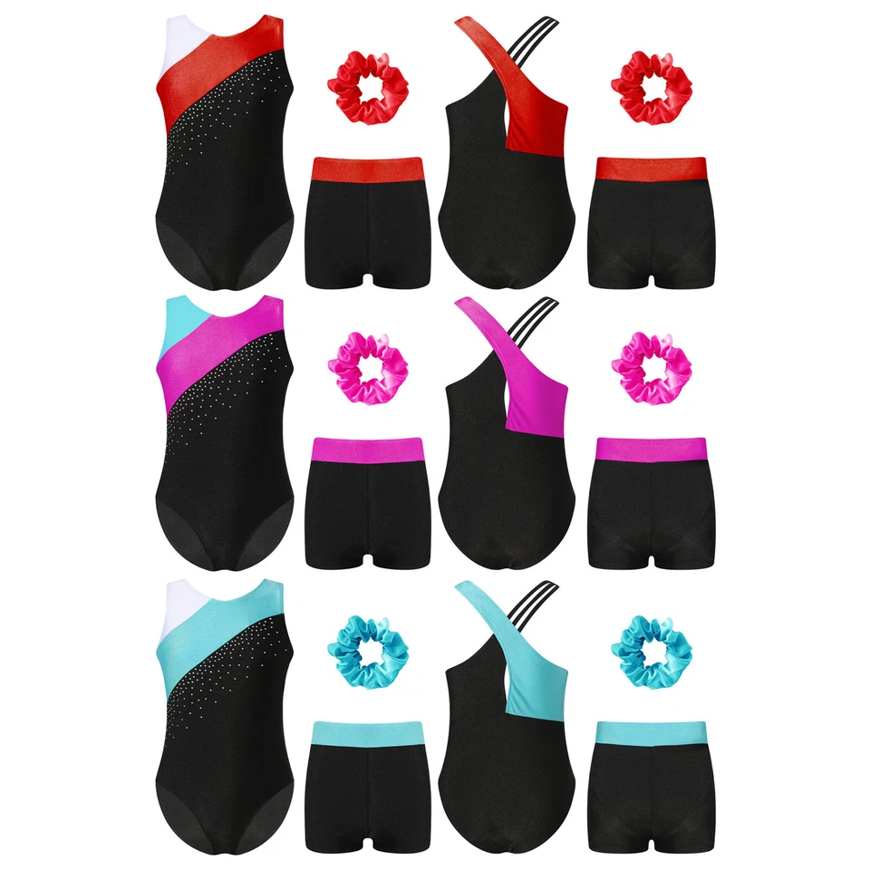 Kids Girl Bodysuit Hairband Dancewear Hot Pants Leotard Sleeveless Outfits Gym - Image 3 of 3