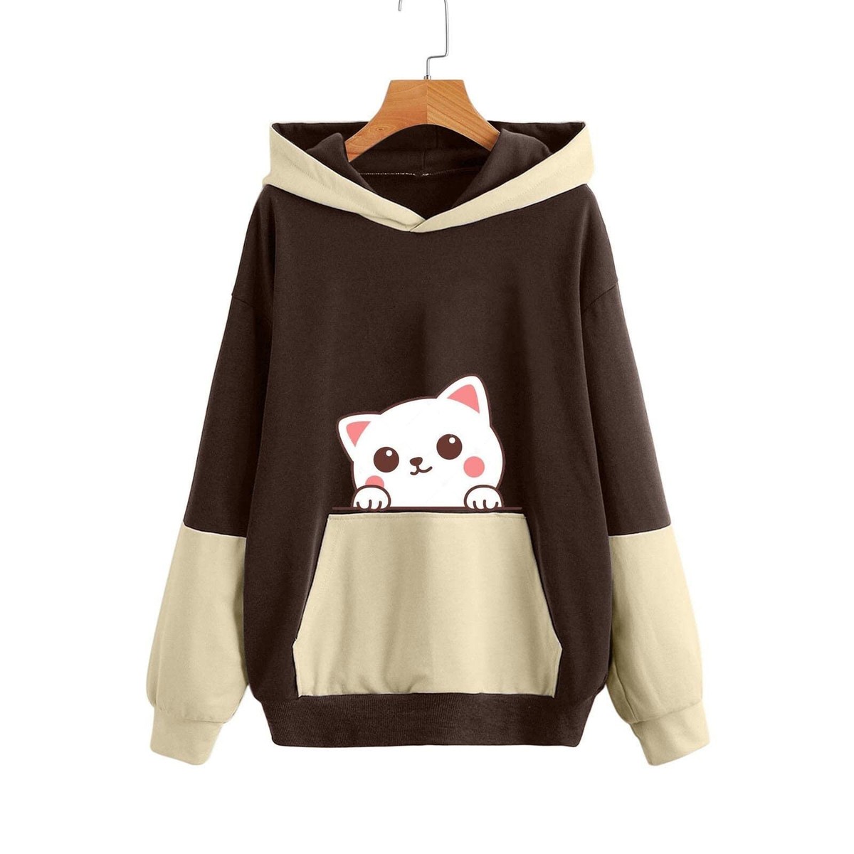 Cute Cat Printed Hoodies Fall Sweaters For Women Teens Kawaii Pullover  Hooded | eBay