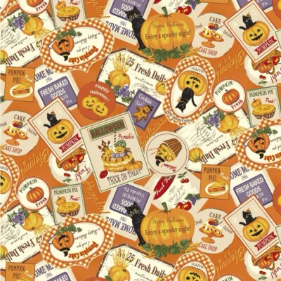 Fat Quarter Quilt Gate Hello Again Halloween Montage Kürbis 100% Baumwollstoff