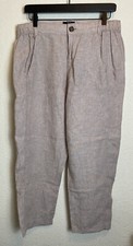 NWT JNY Jones New York Size LARGE Beige 100 Linen Elastic Waist Pull On Pants