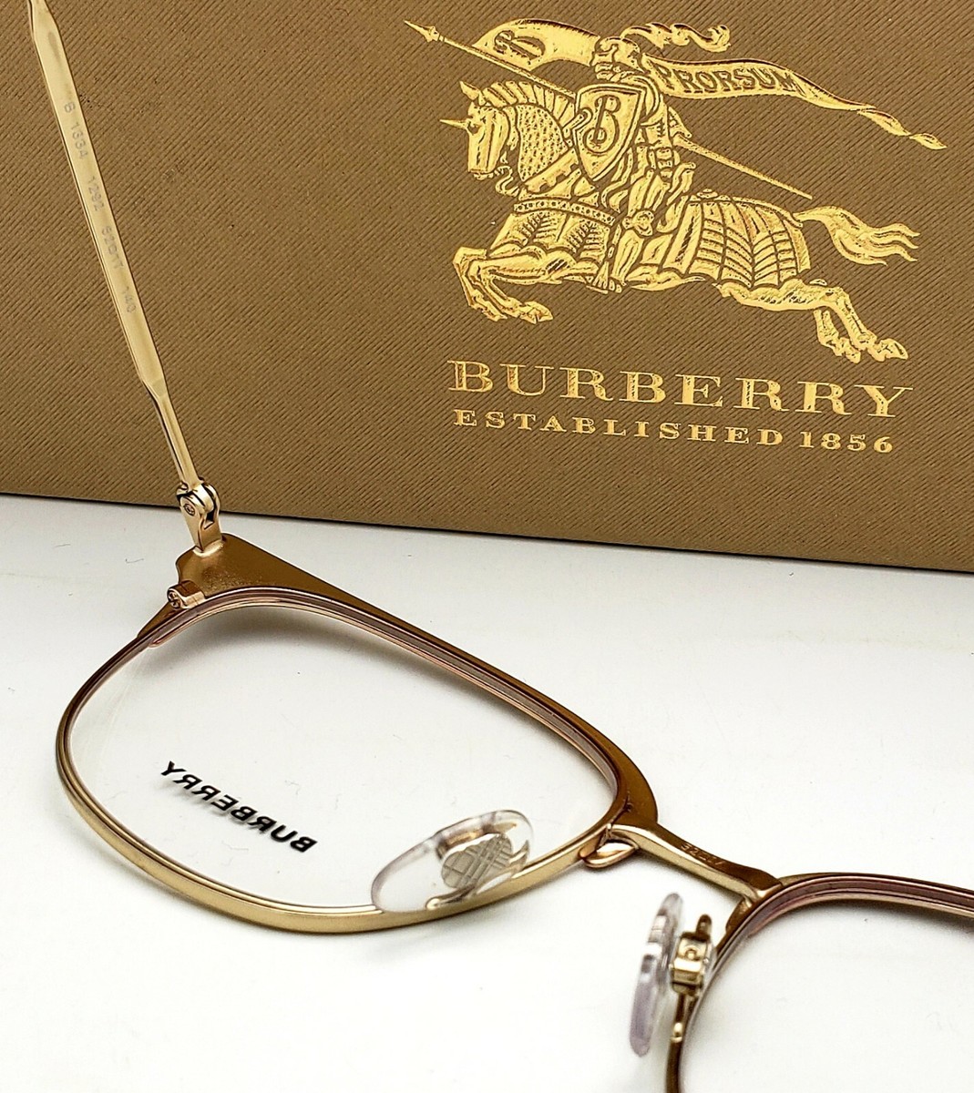 【新品】BURBERRY New BURBERRY Eyeglasses B 1334 1292 52-17 Gold & Bordeaux Frames