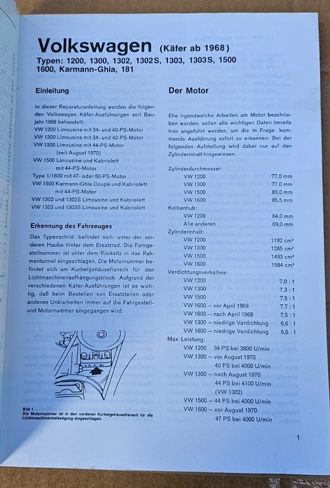 1968 Volkswagen Bug Beetle Karmann Ghia manual de reparo manual de reparo 1200  - Imagem 4 de 4