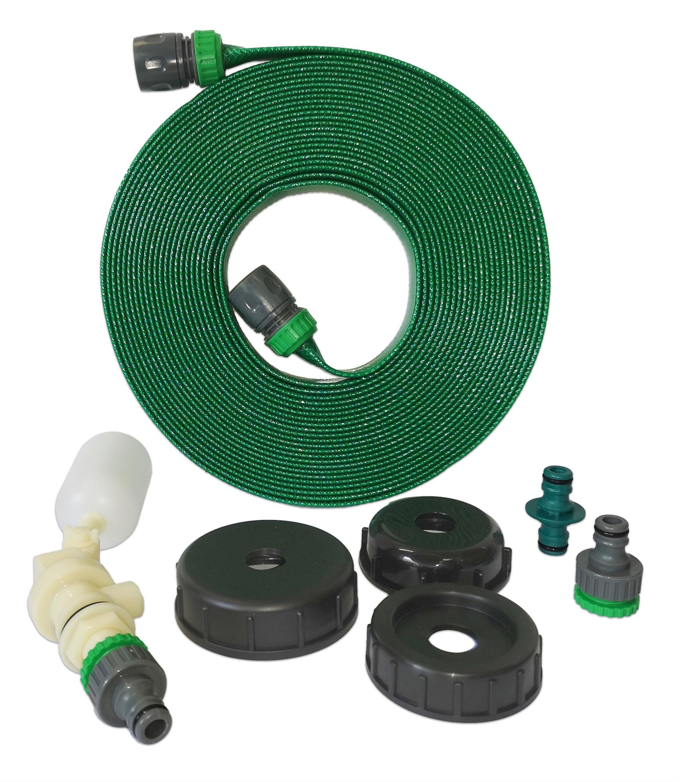 Universal Mains Water Adaptor with 5m Green Flat Non-Toxic Hose