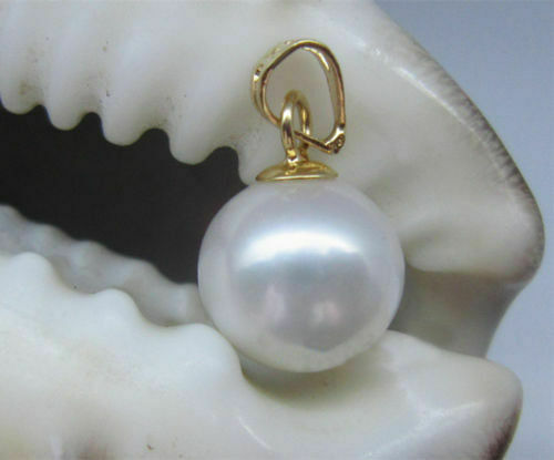 Feiner AAA+ 10mm natürlicher Südsee weißer perfekter runder Perlenanhänger 14k Gold P - Bild 4 von 4