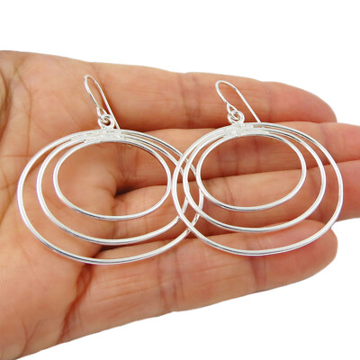Breite Sterling Silber Creolen massiv 925 dreifach oval Design in Geschenkbox
