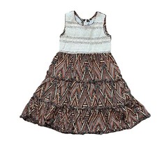 Vintage Genuine Girl's Brown Aztec Crochet Design 3 Tier Dress Size 5 24" 