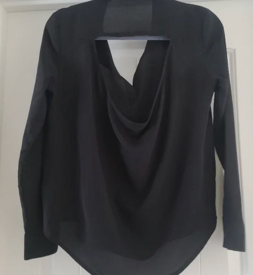 Black button down shirt black top open back top sexy blouse open back button dow-image