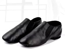 Slip on jazz shoes Black Leather Neoprene Rubber Split sole Kids & Girls Sizes