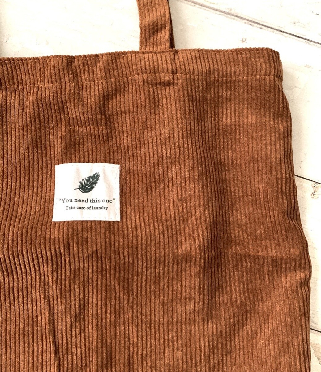 Corduroy Tote Bag Ribbed Brown 100% Cotton Eco Reusable Purse
