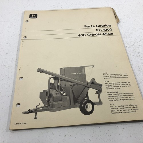 Genuine John Deere 400 Grinder Mixer Parts Catalog PC1000 Dealer 1971