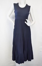 CHANEL Navy Blue Wool Knit Pleated Ribbed Sleeveless Midi Dress 38 6 RARE 2018