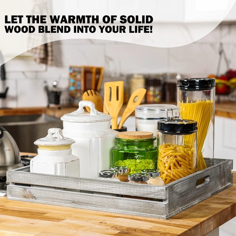 Bandeja grande de madera rústica para servir con asas ideal para mesas de café de desayuno Foto 3 de 4