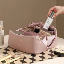 Pu Leather Travel Makeup Bag Large Capacity Cosmetic Toiletry Storage Organizer