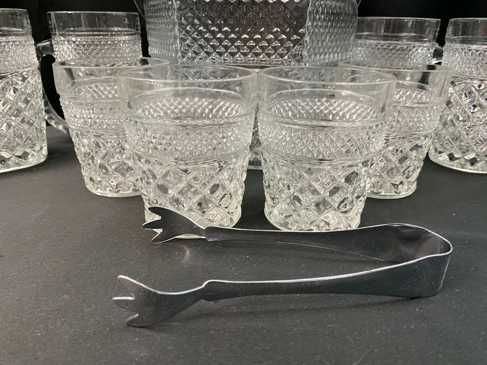 Juego de bebidas de vidrio cortado de 13 piezas ~ (6) tazas (4) cubo de hielo antiguo (1) Foto 2 de 4