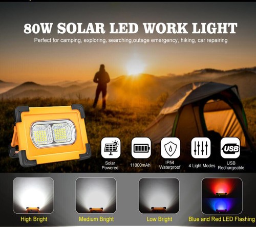 Solar Portable Multifuncitonal Spotlight 80W USB+Solar Charging Camping Lamp - Picture 2 of 12
