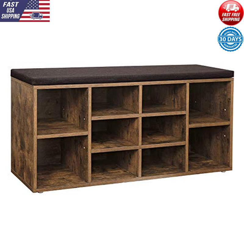 Shoe Bench with Cushion 10-Compartment Storage Entryway Organizer Modern Furniture