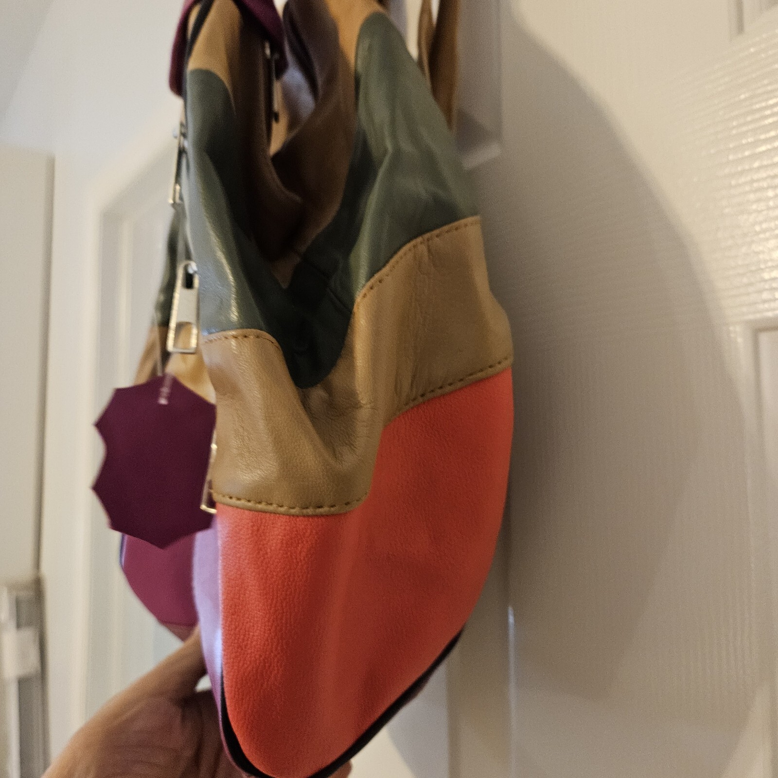 Boho  Leather Backpack Soft Patchwork Lamb Leathe… - image 6