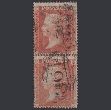 S6_22 GB QV 1855 1d RED-BROWN PLATE 6 SG26-C5(1) CF-DF GU PAIR MANCHESTER 498