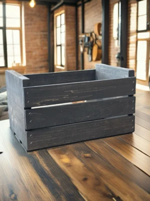 DARLA'S STUDIO 66 Vintage Stained Wooden 45 RPM Record Crate – Rustic 7-Inch Vinyl Storage Box