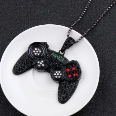 Iced Black Gaming Controller Necklace, Video Game, XBOX PS2 PS3 PS4 PS5