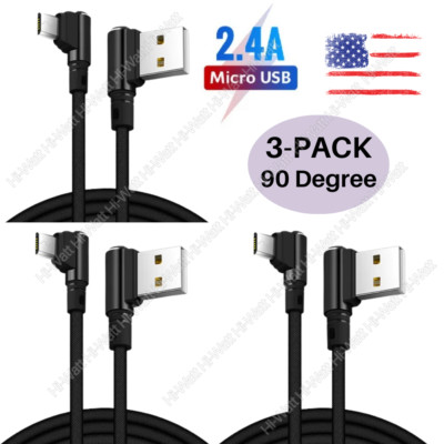 3X 90 Degree Right Angle Micro USB Cable Fast Charging Cord 3/6/10FT For Samsung