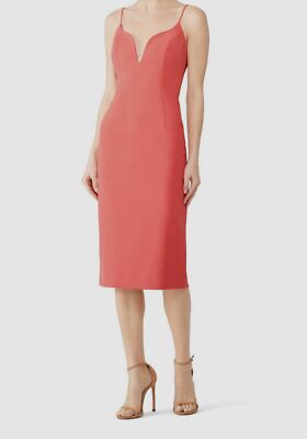 $368 Jill Stuart Women's Solid Pink Sleeveless Deep V-Neck Sheath Dress Size 14