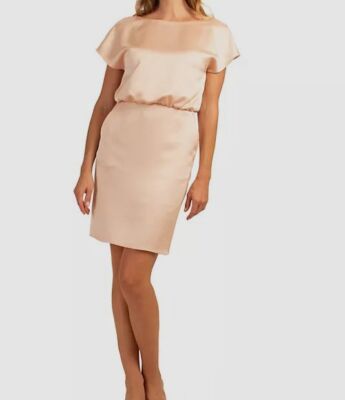 $259 Trina Turk Women's Pink Amuse Satin V-Back Cocktail mini Dress Size 8