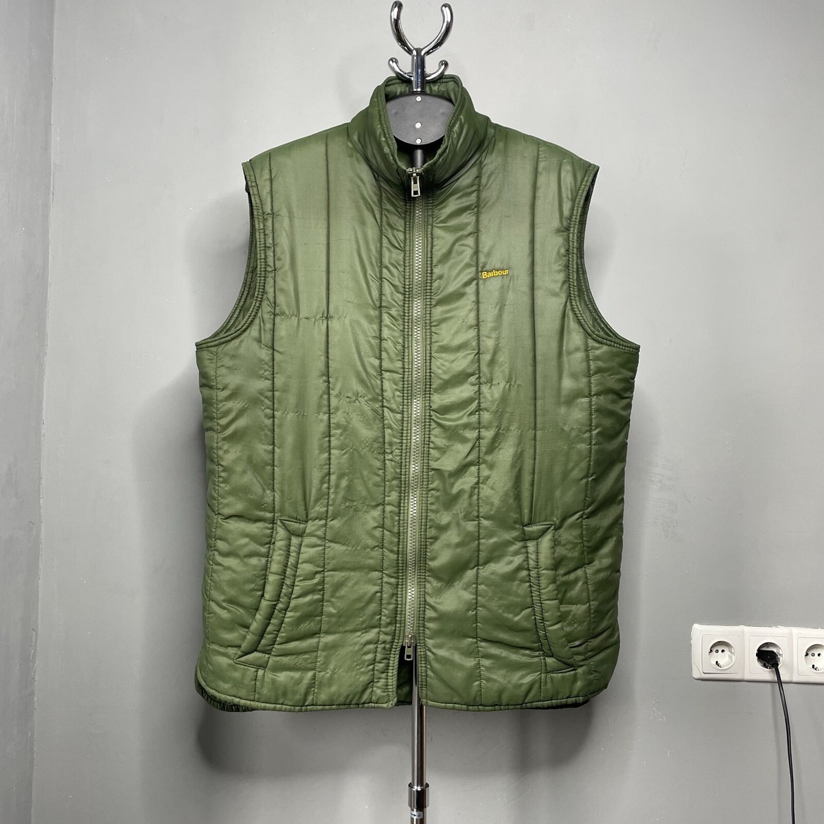 Barbour Vintage 80s Men's Green Nylon Gilet Vest – Size XL – Made