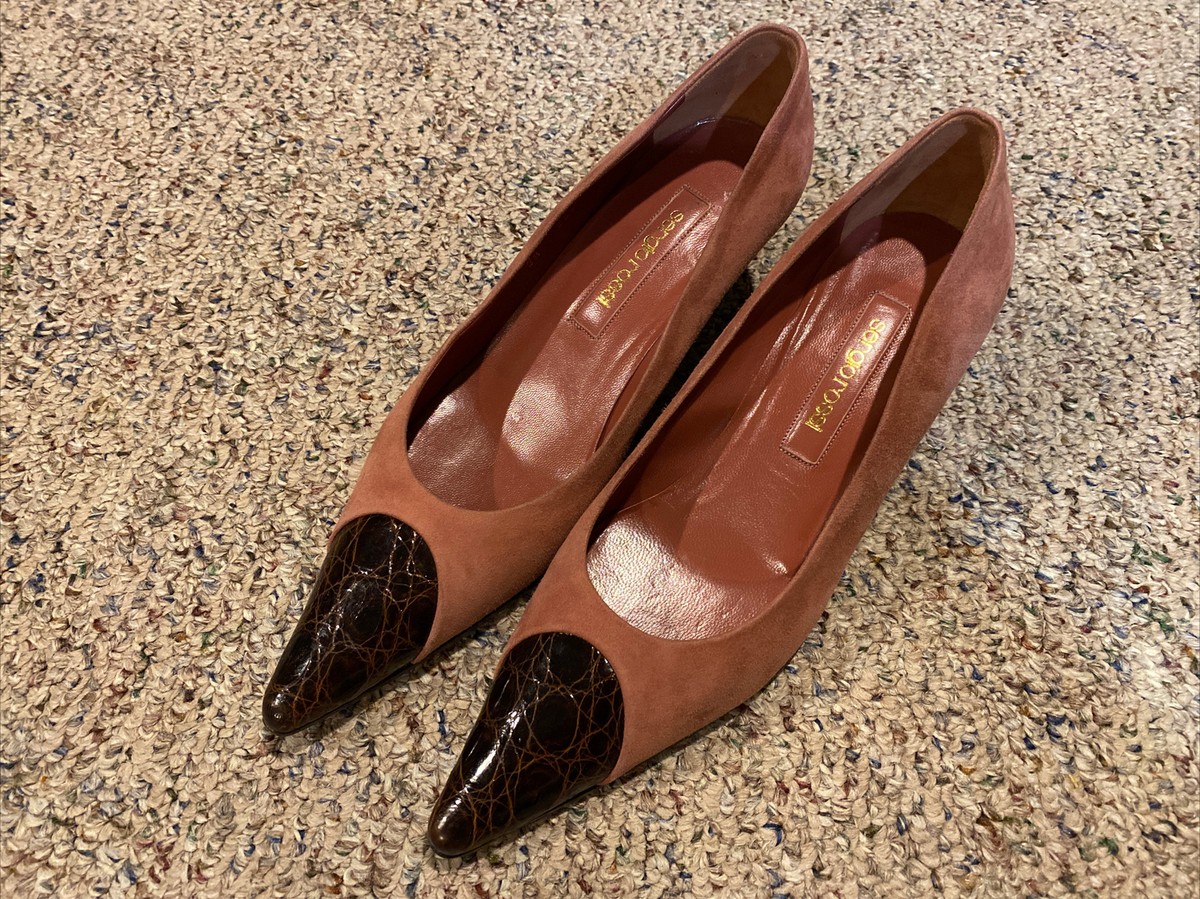 SERGIO ROSSI Pumps Suede Leather Pointed Toe Low Heels Size: 38 - Main Image