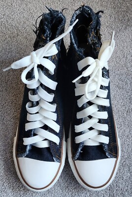 UNBRANDED - Dark Blue Denim High-Top Platform Sneakers Internal Heel - 24cm