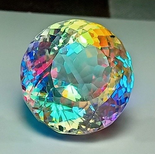 38.80 Ct Certified Natural Round Cut Rainbow Mystic Quartz Best Loose Gemstone - Picture 5 of 8